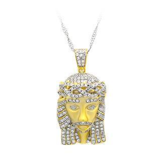K Gold Plated 925 Sterling Silver Portrait Pendant With White Cubic Zircon And Necklace