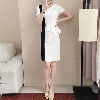 Short-sleeve Peplum Mini Shift Dress