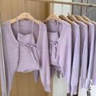 Set: Lace Up Cardigan + Knit Camisole Top Set - Cardigan - Purple - One Size / Camisole Top - Purple - One Size