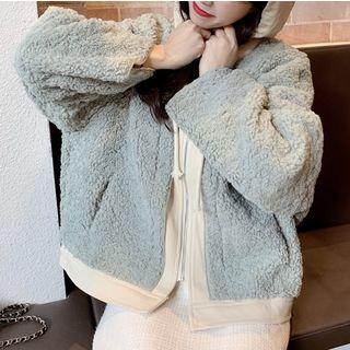 Faux Shearling Panel Zip Hoodie