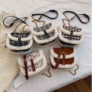 Fleece-trim Check Cross Bag