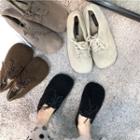 Square-toe Lace-up Fleece Shoes