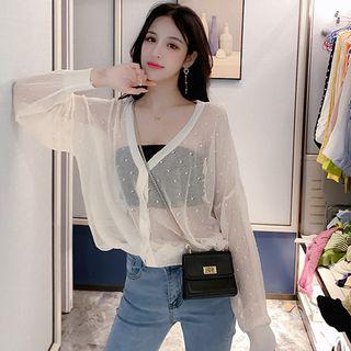 Long-sleeve Perforated Buttoned Knit Top
