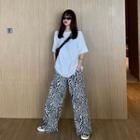 Plain Oversized Short Sleeve T-shirt / Zebra Printed Shorts / Zebra Printed Wide Leg Pants
