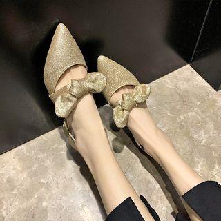 Faux Leather Bow-accent Pointed Flats