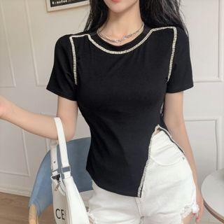 Rhinestone Slit T-shirt