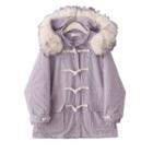 Fluffy Trim Hooded Toggle-front Coat