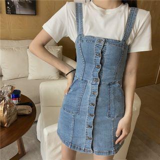 Single-breasted Denim Jumper Dress