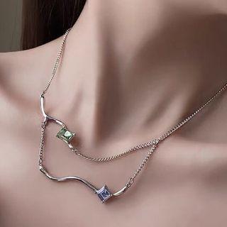 Rhinestone Wavy Stainless Steel Necklace Necklace - Silver - One Size