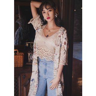 Embroidered Crochet-knit Camisole Top