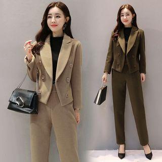 Set: Double-breasted Jacket + High Waist Dress Pants
