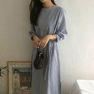 Plain Tie-waist Midi Dress