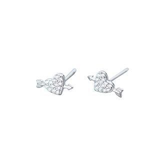 925 Sterling Silver Rhinestone Heart Stud Earring 1 Pair - Silver - One Size