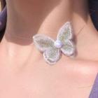 Faux Pearl Butterfly Fishing Line Choker 0410a - Necklace - White - One Size
