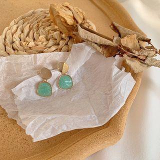 Glaze Alloy Dangle Earring 1 Pair - Silver Needle - Aqua Blue - One Size