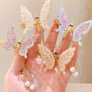 Butterfly Rhinestone Faux Pearl Hair Clip