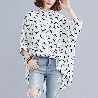 Patterned 3/4-sleeve Shirt White - One Size