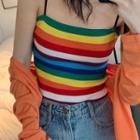 Spaghetti-strap Rainbow Striped Knit Top As Show In Figure - One Size