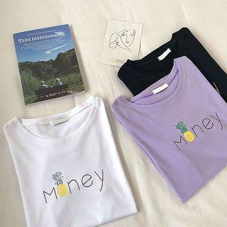 Pineapple Lettering Printed Crewneck Short-sleeve Top