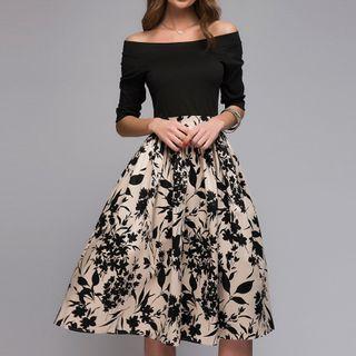 Cold Shoulder Patterned A-line Dress