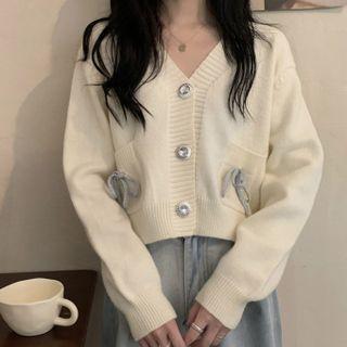 V-neck Bow Cropped Cardigan