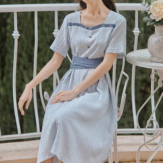 Contrast Trim Midi A-line Dress