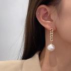 Rhinestone Chain Faux Pearl Dangle Earring 1 Pair - E2983 - Pearl - Gold - One Size