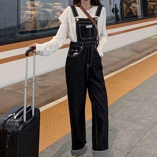 High-waist Straight-leg Denim Jumpsuit