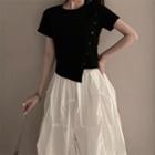 Short-sleeve Asymmetrical Button Plain Top