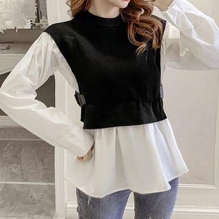 Knit Panel Peplum Blouse