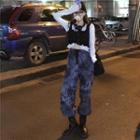 Printed Harem Pants / Long-sleeve Lace Top / Vest