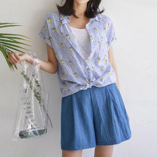 Cap-sleeve Patterned Stripe Shirt