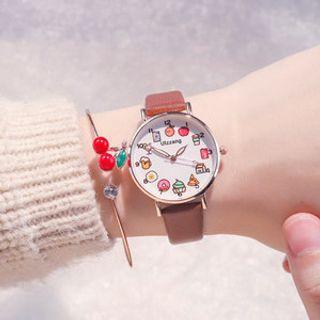 Set: Cartoon Print Round Watch + Rhinestone Bangle