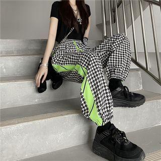 High Waist Houndstooth Contrast Trim Joggers