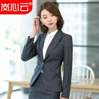 Plaid Slim-fit Blazer / Dress Pants / Mini Pencil Skirt / Contrast-trim Shirt / Set