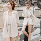 Set: Elbow-sleeve Double-breasted Blazer + Camisole Top + Shorts