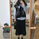 Tie Neck Shirt / Plaid Knit Vest