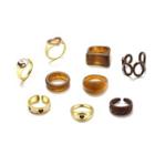 Set Of 9: Resin Glaze Alloy Ring (various Designs) Set Of 9 - 54973 - Brown & Gold - One Size