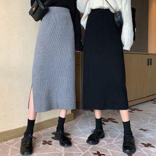 Knit Slit Midi A-line Skirt
