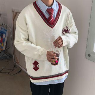 Couple Matching Badge Embroidered Sweater