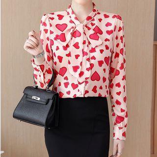 Heart Print Lace-up Blouse