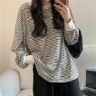 Color-block Striped Crewneck Long-sleeve T-shirt Stripe - One Size