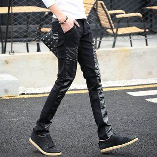Faux Leather Panel Biker Pants