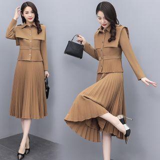Set: Button-up Jacket + Pleated Midi Skirt