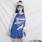 3/4-sleeve Printed Open-back T-shirt