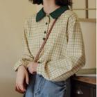 Plaid Polo-neck Blouse As Shown In Figure - One Size