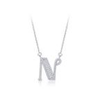 925 Sterling Silver Fashion Personality English Alphabet N Cubic Zircon Necklace Silver - One Size