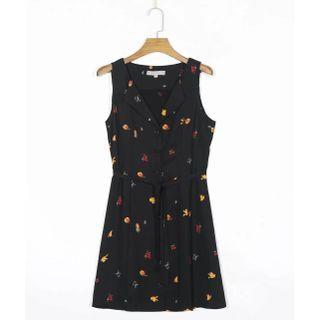 Sleeveless Fruit Print Button-up Mini A-line Dress