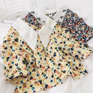 Embroidered Collar Short-sleeve Floral Shirt