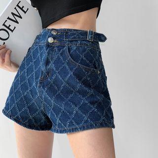 Adjustable-waist Argyle Denim Shorts
